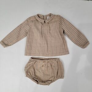 Analogie Plaid Beige Kids Matching Set with Diaper Cover